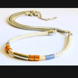 J Crew  Braided Leather and Metal Necklace NWOT